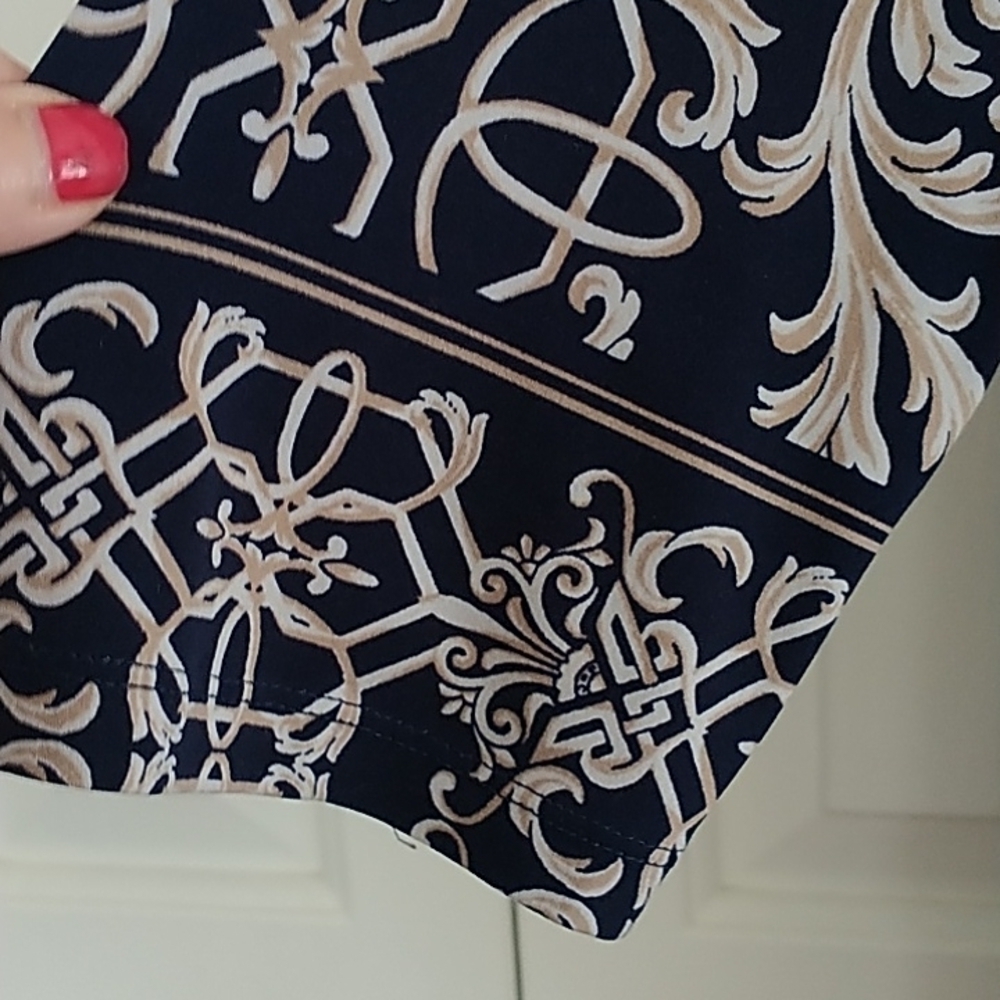 JM Collection Navy Tan Classic Print V Neck Pullover Top XL - Picture 8 of 12